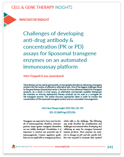 Challenges of developing ada and concentration (PK or PD) assays for liposomal transgene enzymes