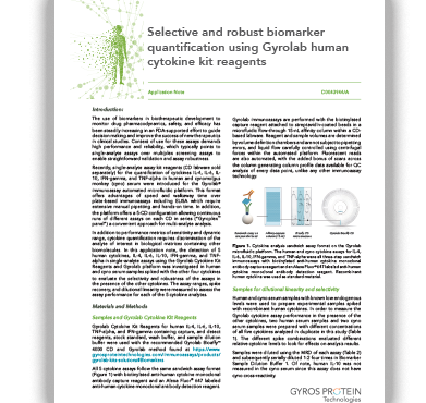 Selective and robust biomarker quantification using Gyrolab human cytokine kit reagents Application Note